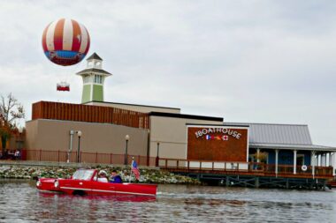 Boathouse, an amphicar, and a balloon, 3 of 7 reasons to visit Disney Springs in Walt Disney World (this summer and anytime of the year!).