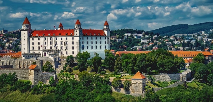 When cycling in Slovakia, The castle, on a hill above the old town, dominates the city of Bratislava.