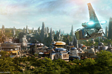 Star Wars: Galaxy's Edge opened May 31, 2019, at Disneyland Park in Anaheim, California, and Aug. 29, 2019, at Disney's Hollywood Studios in Lake Buena Vista, Florida. At 14 acres each, Star Wars: Galaxy's Edge will be Disney's largest single-themed land expansions ever, transporting guests to live their own Star Wars adventures in Black Spire Outpost, a village on the remote planet of Batuu, full of unique sights, sounds, smells and tastes. Guests can become part of the story as they sample galactic food and beverages, explore an intriguing collection of merchant shops and take the controls of the most famous ship in the galaxy aboard Millennium Falcon: Smugglers Run. (Disney Parks)