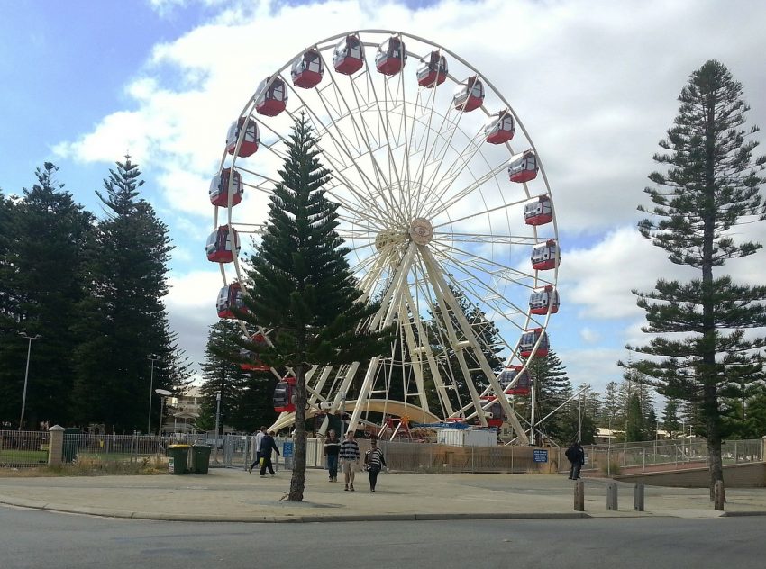 Just across from the Fishing Boat Harbour, the Esplanade Park in Fremantle, West Australia, is one of its most loveliest features and riding the Ferris wheels offers amazing views.