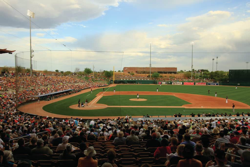 Get in on all the Major League action with a family vacation to watch spring training in Phoenix, pictured here Camelback Ranch. Photo credit: Arizona Office of Tourism