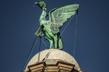Liver birds are the mythic mascots of Liverpool, England