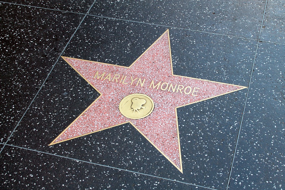 On your Walk of Fame, the famous movie star Marilyn Monroe,an American actress, model, and singer, from the 1950s to early 1960s.