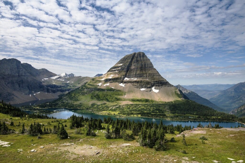 he hike to Hidden Lake in Glacier National Park begins from the west side of the Logan Pass Visitor Center