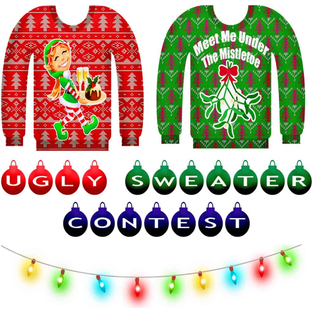Quirky Holiday Party Alternatives include an ugly Christmas Sweater contest, and you can even make it virtual. 