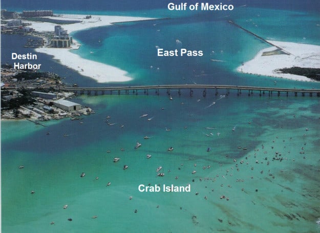 An aerial view of Crab Island, Florida.