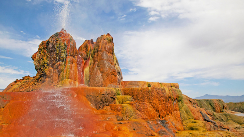 Located on Fly Ranch in Nevada, these six-foot-tall, brightly colored geysers that spew boiling water over five feet into the air in the middle of the Nevada desert.
